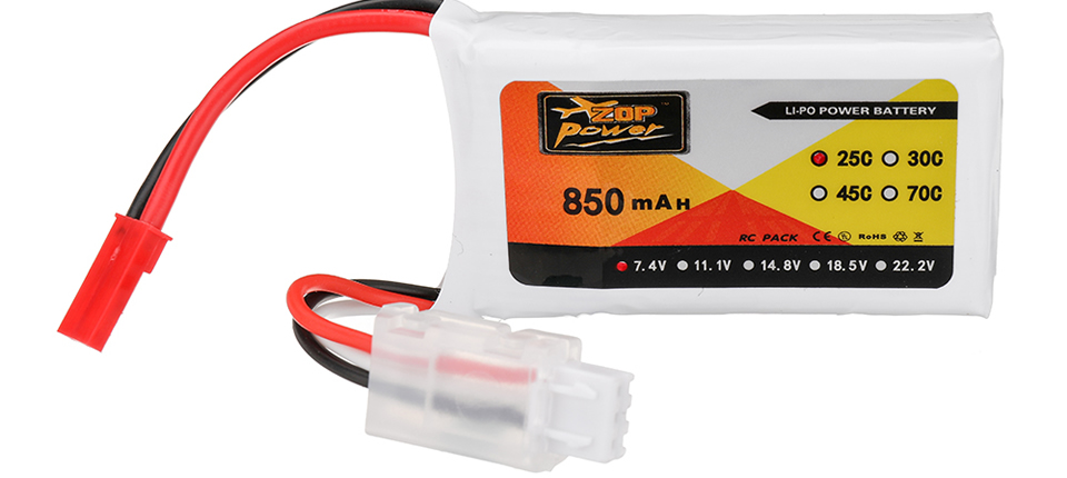 ZOP Power 7.4V 850mAh 25C 2S LiPo Battery 82 4 - ZOP Power 7.4V 850mAh 25C 2S LiPo Battery